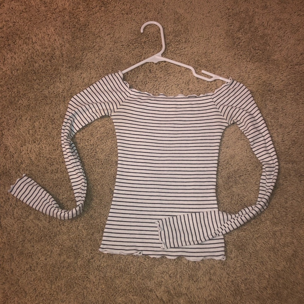hollister striped off the shoulder top